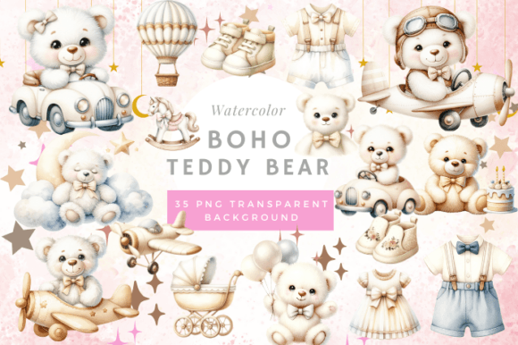 Teddy Bear Nursery Boho Baby Shower Graphic Print Templates By Prints and the Paper