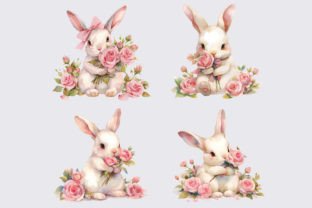 Watercolor Bunnies with Flowers Clipart Graphic Illustrations By primroseblume 4