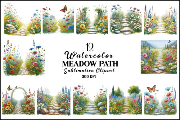 Watercolor Meadow Path Sublimation Grafik KI Illustrationen Von Naznin sultana jui