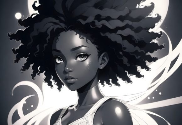 African American Black and White Afbeelding AI Illustraties Door yaseenbaigart