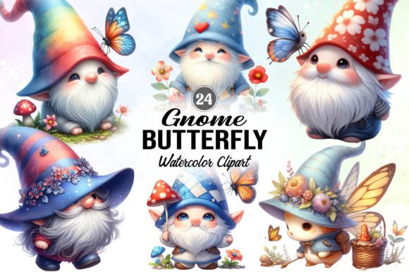 Butterfly Gnome Watercolor Clipart Graphic Illustrations By Creative Home