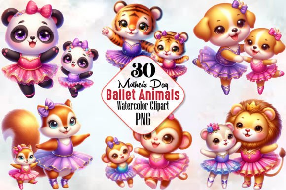 Cute Ballet Animals Mother's Day Clipart Illustration Illustrations Imprimables Par RobertsArt