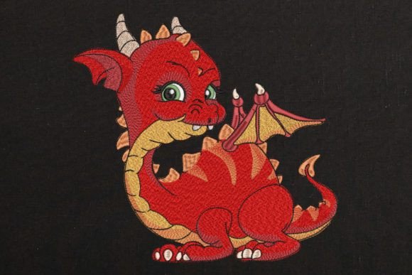 Cute Red Fly Baby Dragon Baby Animals Embroidery Design By EmbroideryChicDesign