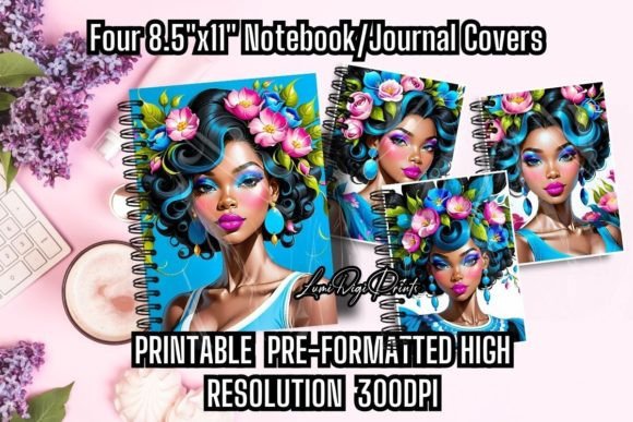 Floral Crowns Black Girl Notebook Covers Graphic Crafts By LumiDigiPrints
