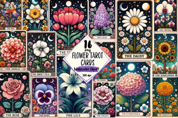 Flower Tarot Cards Clipart PNG Graphic Illustrations By COW.design