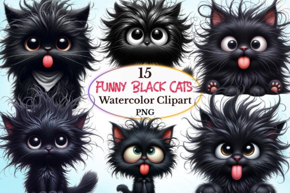 Funny Black Cats Sublimation Clipart Gráfico Ilustrações para Impressão Por craftvillage