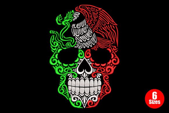 Mexican Flag Skull Mexico Embroidery Design By Embiart