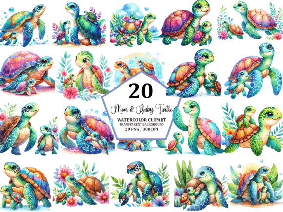 Mom & Baby Turtle Mothers Day Clipart Graphic Illustrations By Pixelique