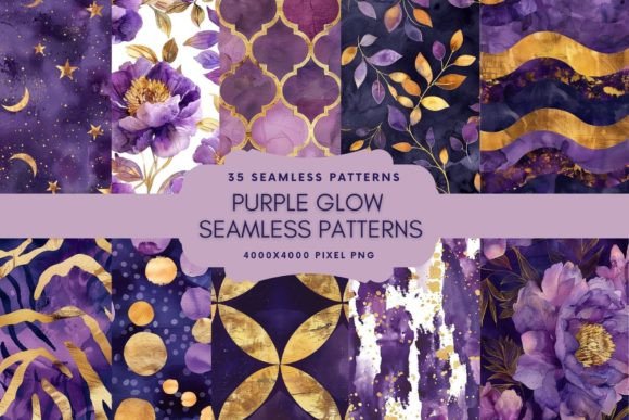 Purple Glow Seamless Patterns Gráfico Patrones de Papel Por Enchanted Marketing Imagery