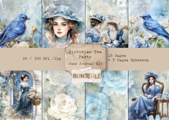 Victorian Tea Party - Junk Journal Kit Graphic Crafts By Bunteule