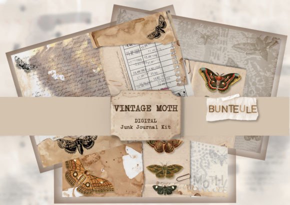 Vintage Moth - Junk Journal Kit Gráfico Manualidades Por Bunteule