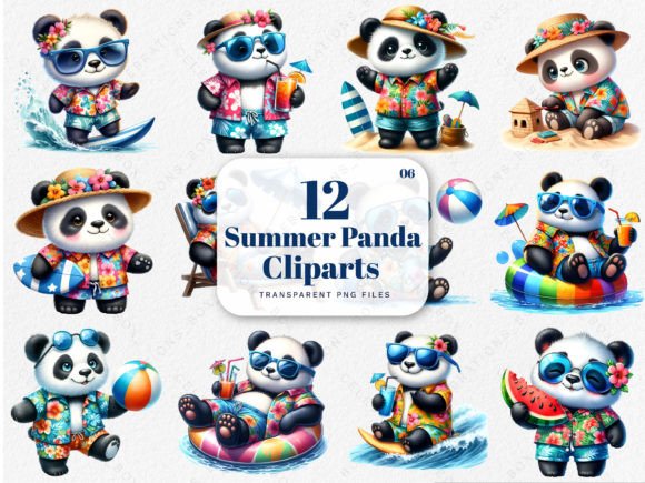 Watercolor Hawaii Summer Panda Clipart Graphic Illustrations By CelebrationsBoxs