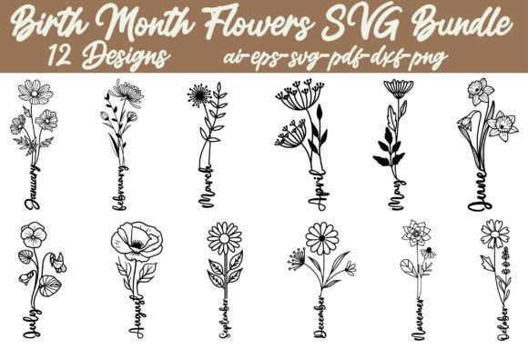 Birth Month Flowers SVG Bundle Gráfico Manualidades Por Craft Sublimation Design