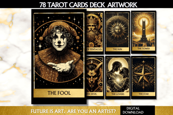 Black Gold Tarot, Tarot Bundle, Mystic Afbeelding AI Illustraties Door Rewardy Game