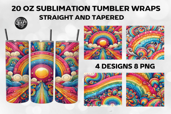 Colorful Rainbow Art 20oz Tumbler Wrap Graphic Crafts By LazyCraftlab