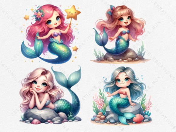 Cute Mermaid PNG, Little Mermaid Clipart Grafik KI Illustrationen Von CelebrationsBoxs