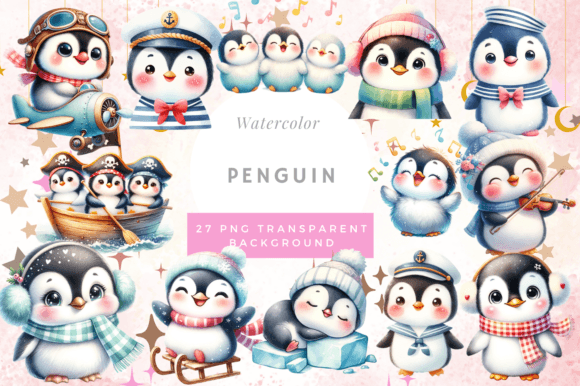 Cute Penguin Watercolor Baby Shower Graphic Print Templates By Prints and the Paper