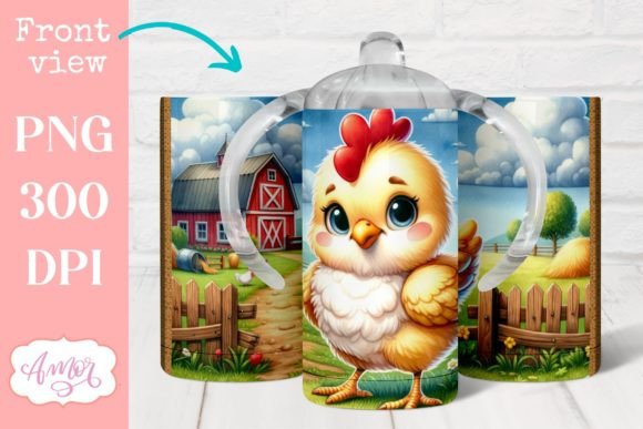 Cute Chicken Sippy Cup Sublimation Png Illustration Modèles d'Impression Par Amorclipart