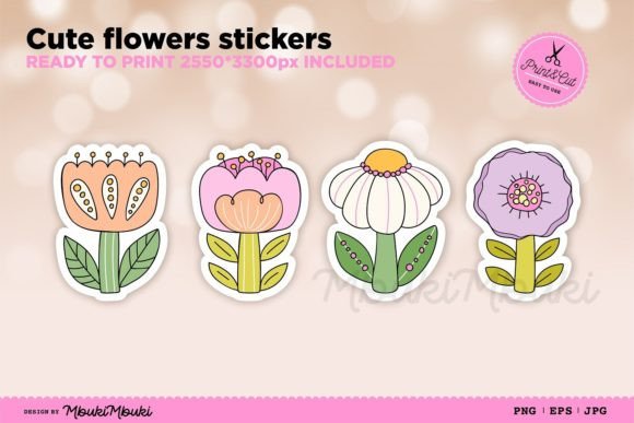 Cute Flowers Stickers Illustration Illustrations Imprimables Par Mbuki Mbuki