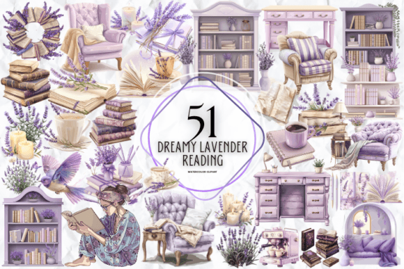 Dreamy Lavender Reading Clipart Graphic Illustrations By Markicha Art