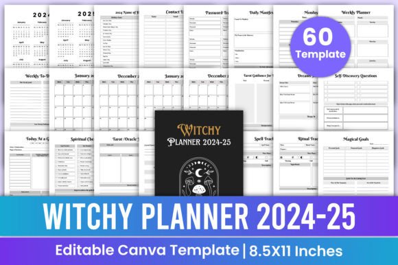 Editable Witchy Planner 2024-25 Canva Graphic KDP Interiors By Mustafiz