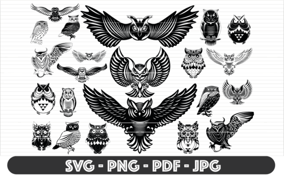 Flying Owl SVG Bundle, Vector Graphic Illustrations By pixelworld