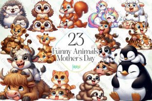Funny Animals Mother's Day Sublimation Graphic Illustrations By JaneCreative 1