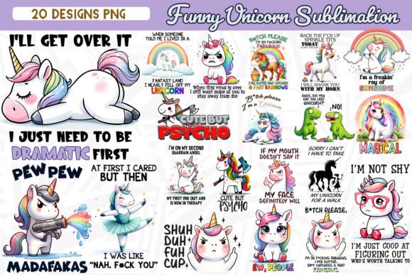Funny Unicorn Sublimation Bundle Graphic Print Templates By Zanynoti