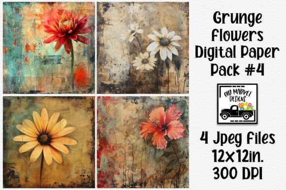 Grunge Flowers Digital Paper #4 Graphic Backgrounds By oldmarketdesigns