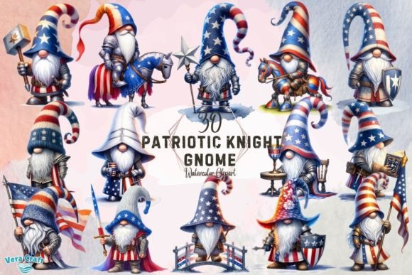 Patriotic Knight Gnome Clipart Graphic AI Transparent PNGs By Vera Craft