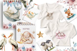 Sleeping Baby Animals, Neutral Baby Png Graphic Illustrations By UsisArt 4