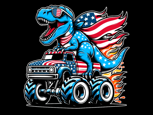T-Rex Riding Monster Truck 4th of July. Graphic T-shirt Designs By Trendy Creative