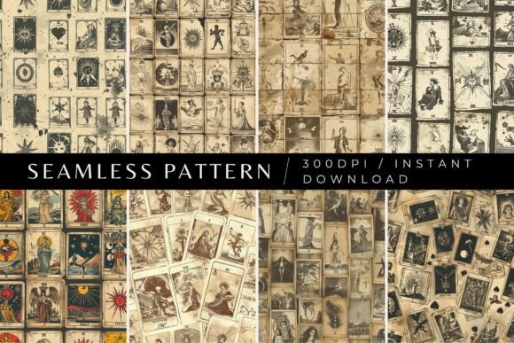 Vintage Tarot Card Seamless Patterns Graphic Patterns By Inknfolly