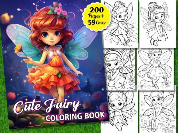 200 Cute Fairy Coloring Pages for Kids Gráfico Páginas y libros de colorear para niños Por KIDS ZONE