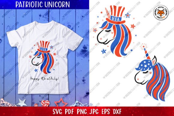 4th of July Patriotic Unicorn SVG Graphic Illustrations By Digital Craftyfox