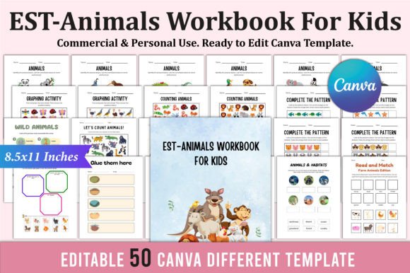 EST-Animals Workbook for Kids Canva KDP Graphic KDP Interiors By Shumaya