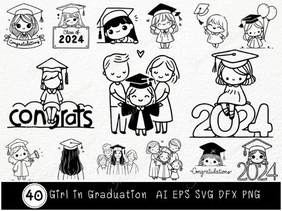 Graduation Cute Girls Students Svg Graphic Illustrations By Imagination Meaw