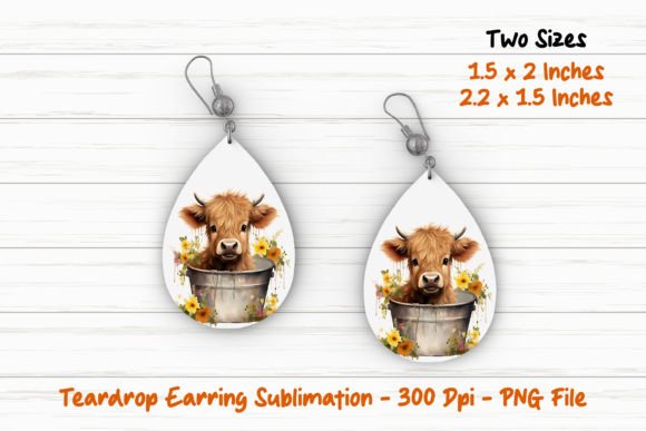 Highland Cow Teardrop Earring Graphic Crafts By ART Fanatic