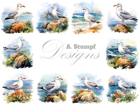 Seagull Clipart Watercolor Bird Bundle Grafik Druckbare Illustrationen Von Andreas Stumpf Designs