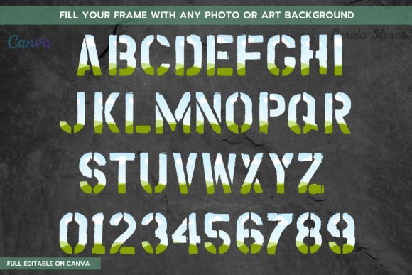 Stencio Army Letter Alphabet Canva Frame Gráfico Plantillas Gráficas Por derulostereo