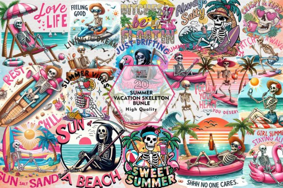 Summer Vacation Skeleton Clipart PNG Graphic Illustrations By PIG.design