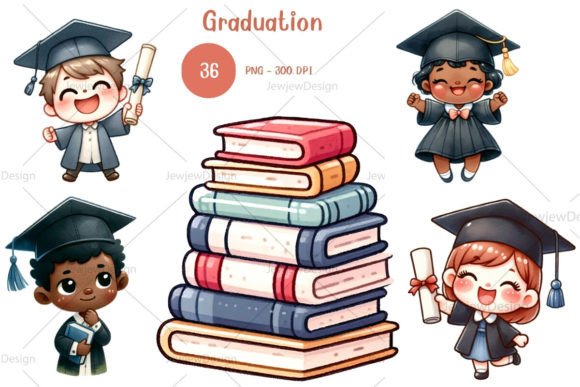 Watercolor Cute Graduation Clipart Graphic Illustrations By JewjewDesign