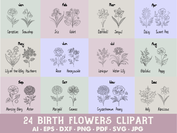 Birth Month Flowers SVG Floral Bundle Gráfico Objetos Gráficos de Alta Qualidade Por Blynn Pippen