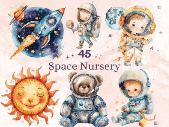 Cute Space Nursery Clipart Sublimation Gráfico Ilustrações para Impressão Por giraffecreativestudio