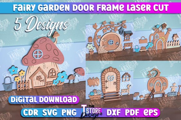 Fairy Garden Door Laser Cut Bundle Illustration SVG 3D Par The T Store Design