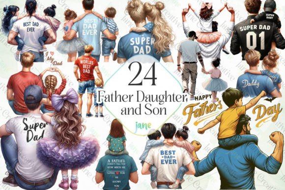 Father Daughter and Son Sublimation Graphic Illustrations By JaneCreative