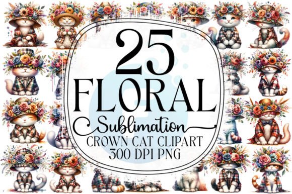 Floral Crown Cat Clipart PNG Bundle Gráfico Manualidades Por fokira