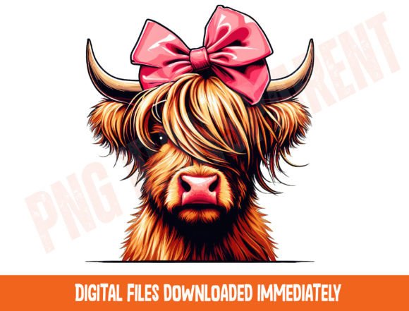 Highland Cow Png, Coquette Bow Png Graphic T-shirt Designs By DeeNaenon