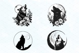 Howling Wolf Moon Vector Clipart Bundle Grafik Druckbare Illustrationen Von ArtCursor 2