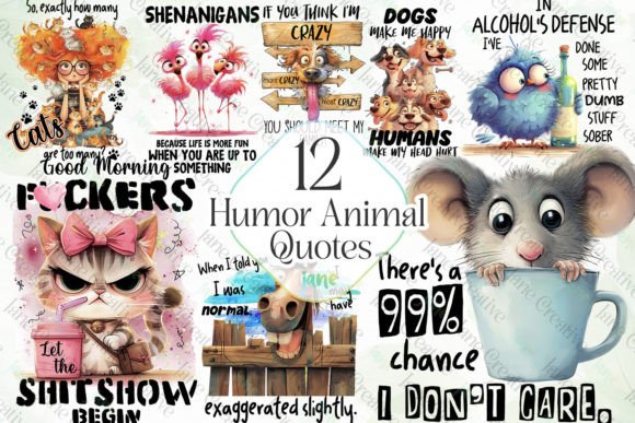 Humor Animal Quotes Sublimation Clipart Gráfico Ilustraciones Imprimibles Por JaneCreative